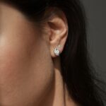 Сребърни обеци с мойсанит Juliette, показани на ухото, с блестящи детайли и елегантен дизайн.